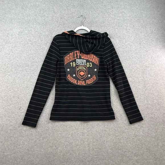 Harley-Davidson Tops - Harley Davidson Hooded Thermal Black Graphic Shirt Hoodie Woman's Medium Top y2k
